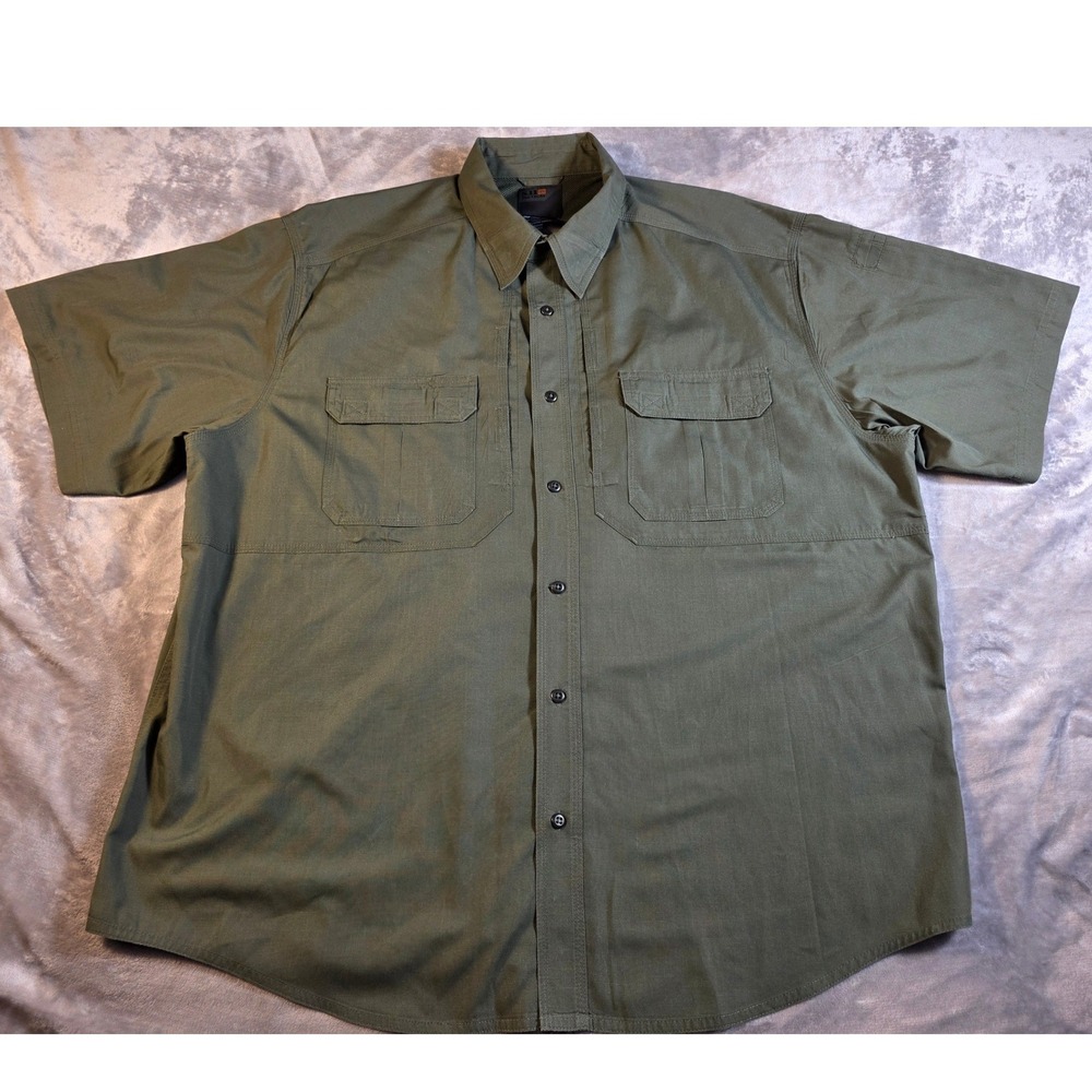 5.11 Tactical Taclite Pro Shirt Mens 2XL Green Ripstop Vented Utility S/S